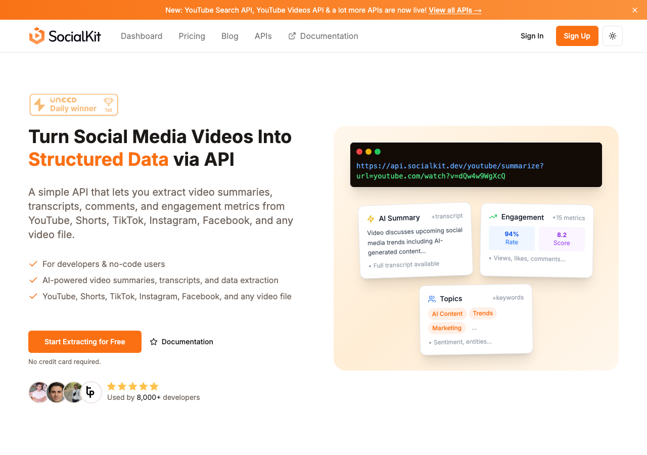 SocialKit social media video to text